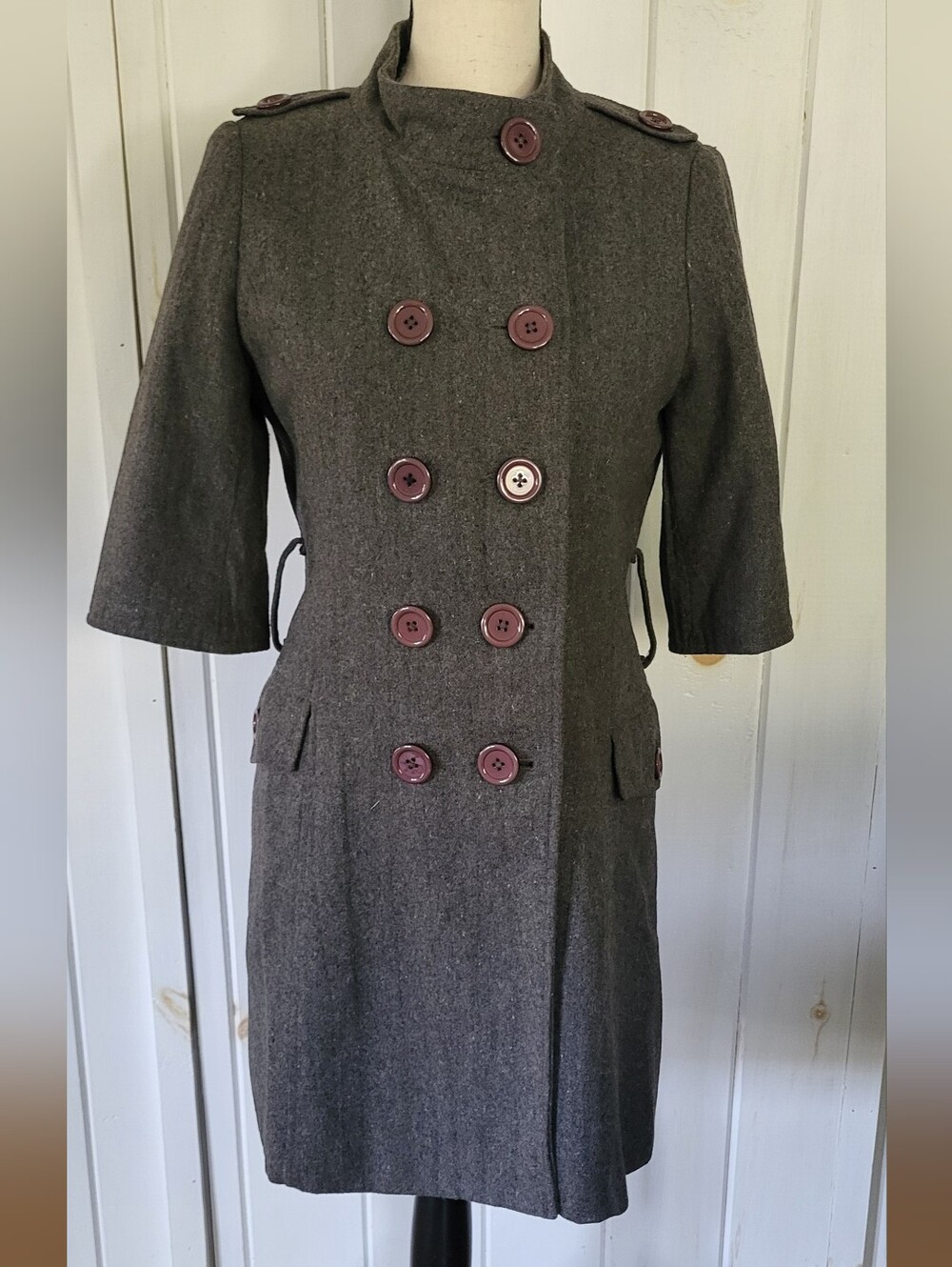 C. Luce Mid-length Wool Blend Button Down Peacoat